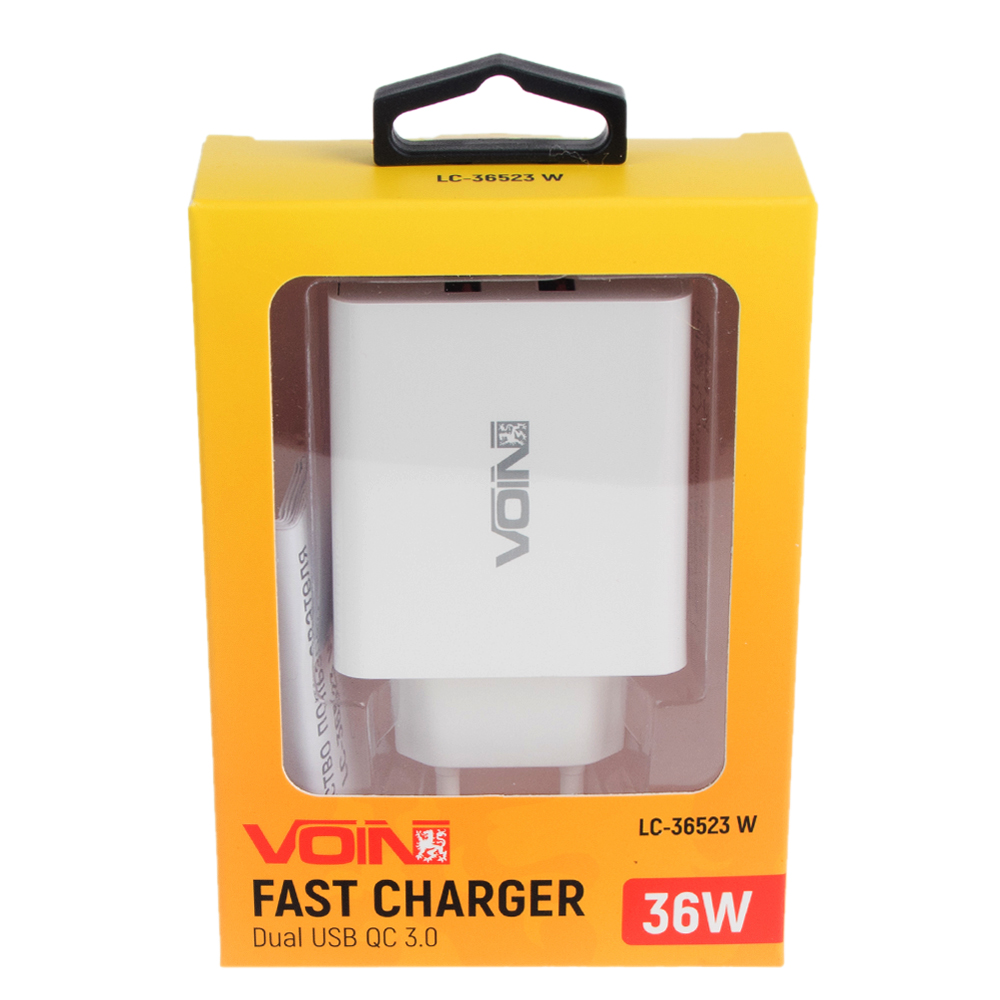 ��������� �������� ������� VOIN, 2USB QC3.0 36W (3.6V-6.5V*3A, 6.5V-9V*2A, 9V-12V*1.5A) (LC-36523 W)