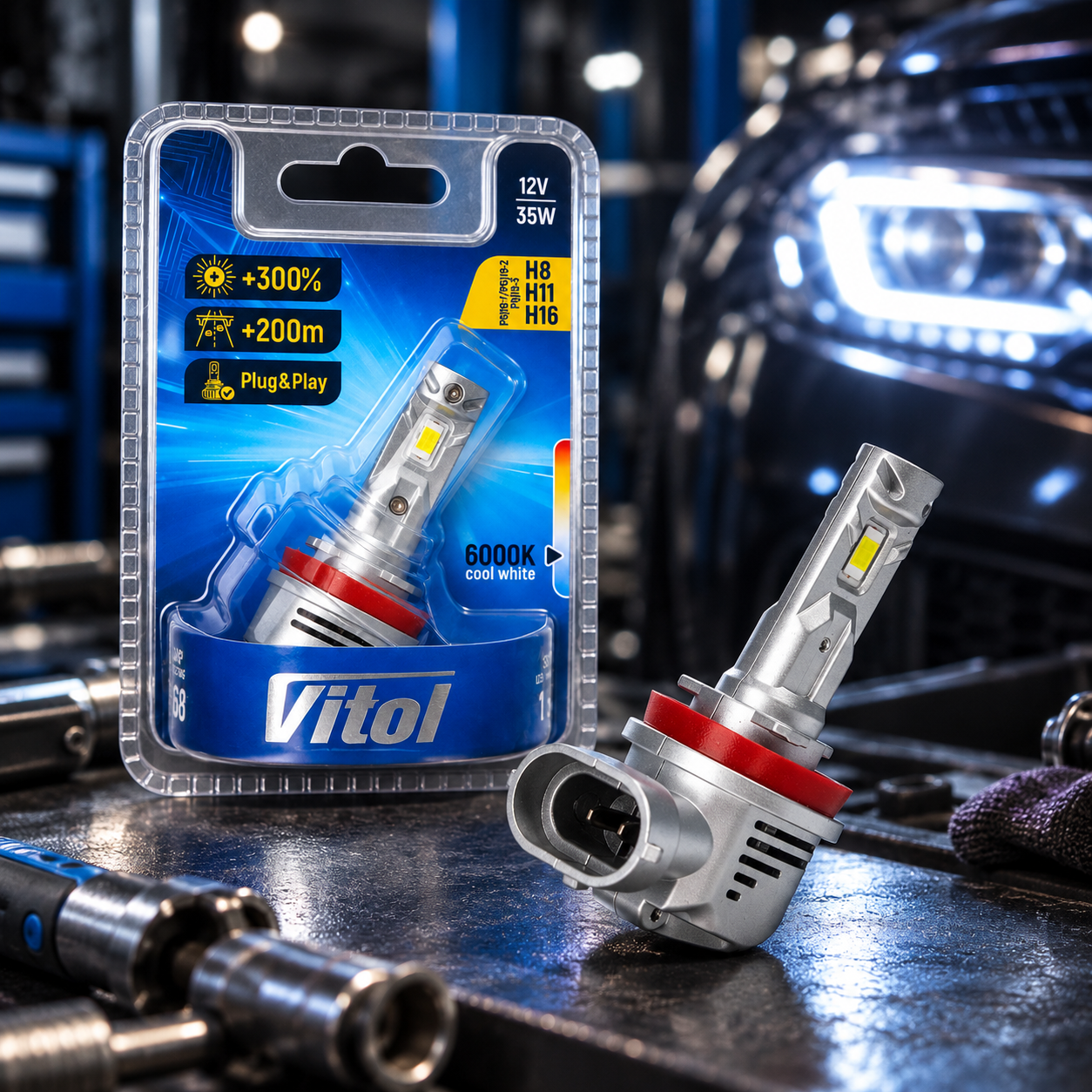 ����� VITOL LV1-H8/H11/H16 /LED-chips 3570 CSP/9-18v/35w/3000Lm/6000K