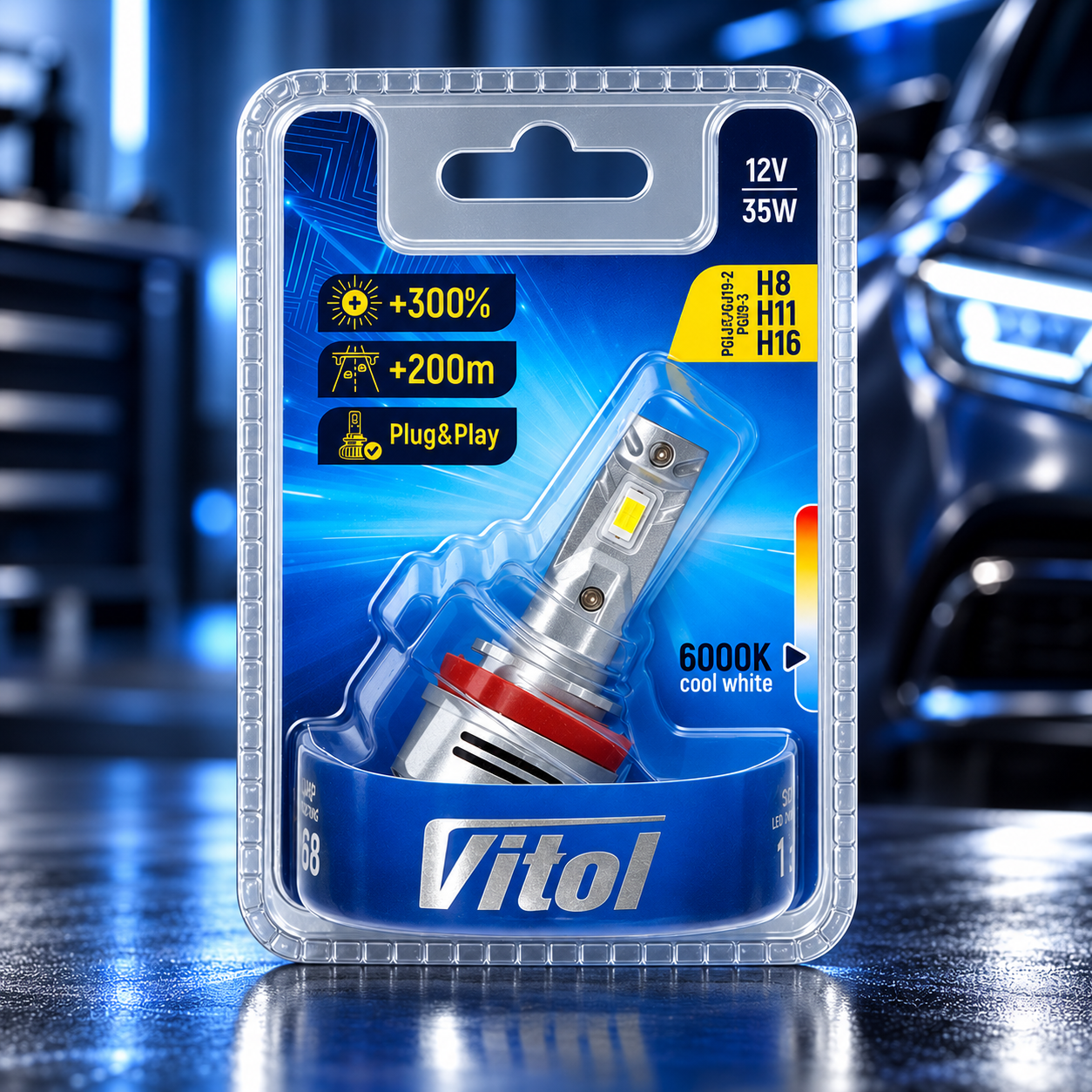 ����� VITOL LV1-H8/H11/H16 /LED-chips 3570 CSP/9-18v/35w/3000Lm/6000K