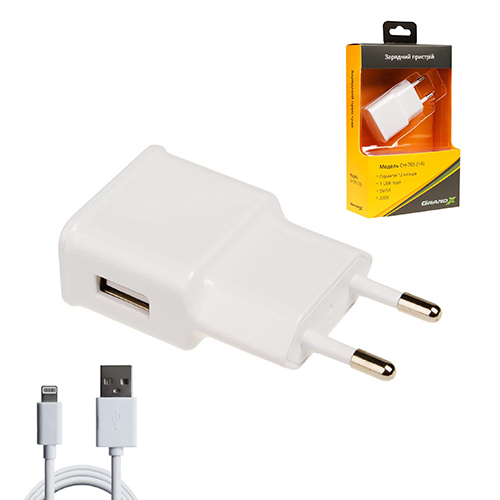   Grand-X CH765LTW USB 5V 1A White   i  + cable USB-Lightning