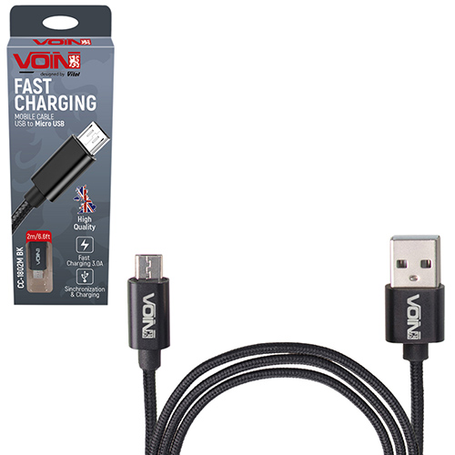   VOIN CC-1802M BK, USB - Micro USB 3, 2m, black ( / ) (CC-1802M BK)