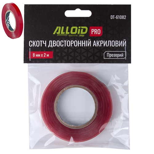 Alloid Pro. Скотч двосторонній 8мм х 2м прозорий 1мм, (пакет) - Vitol Alloid Pro. Скотч двосторонній 8мм х 2м прозорий 1мм, (пакет)