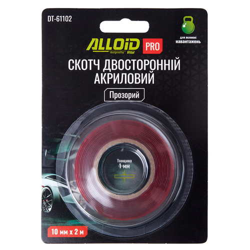 Alloid Pro. Скотч двосторонній 10мм х 2м прозорий 1мм, (блістер) - Vitol Alloid Pro. Скотч двосторонній 10мм х 2м прозорий 1мм, (блістер)