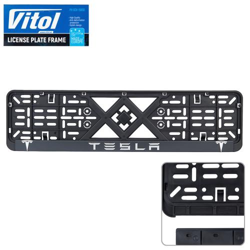 Автомобiльна рамка пiд номер з рельєфним написом TESLA - Vitol Автомобiльна рамка пiд номер з рельєфним написом TESLA