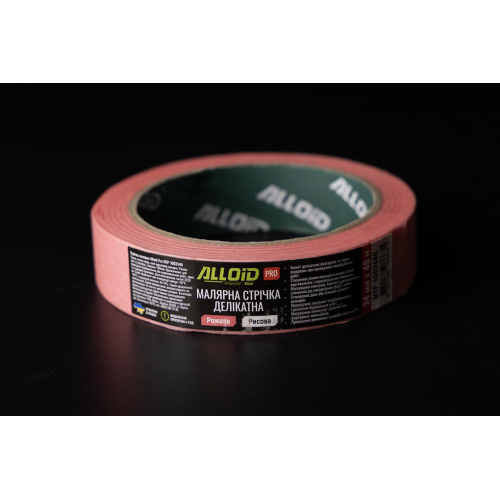 Alloid Pro. Стрічка малярська делікатна, рисова, рожева 24мм х 40м, 100мкм - Vitol Alloid Pro. Стрічка малярська делікатна, рисова, рожева 24мм х 40м, 100мкм