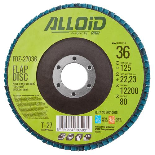 Alloid. Круг лепестковый торцевой циркониевый 125 мм, зерно 36, T27 - Vitol Alloid. Круг лепестковый торцевой циркониевый 125 мм, зерно 36, T27