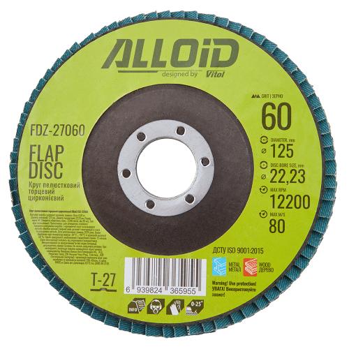 Alloid. Круг лепестковый торцевой циркониевый 125 мм, зерно 60, T27 - Vitol Alloid. Круг лепестковый торцевой циркониевый 125 мм, зерно 60, T27