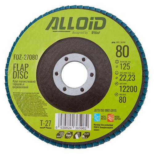 Alloid. Круг лепестковый торцевой циркониевый 125 мм, зерно 80, T27 - Vitol Alloid. Круг лепестковый торцевой циркониевый 125 мм, зерно 80, T27