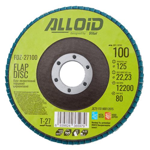 Alloid. Круг лепестковый торцевой циркониевый 125 мм, зерно 100, T27 - Vitol Alloid. Круг лепестковый торцевой циркониевый 125 мм, зерно 100, T27