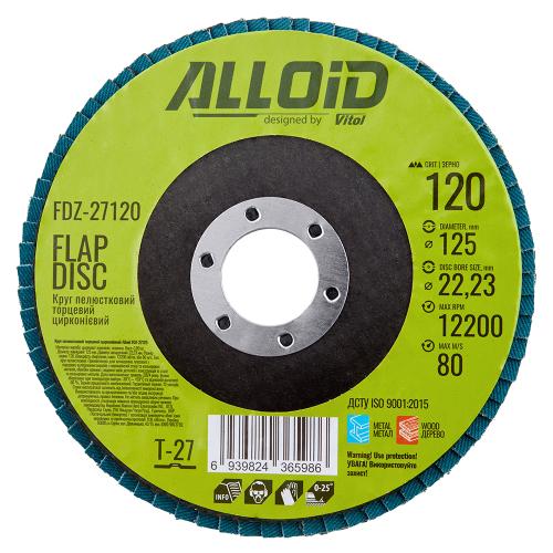 Alloid. Круг лепестковый торцевой циркониевый 125 мм, зерно 120, T27 - Vitol Alloid. Круг лепестковый торцевой циркониевый 125 мм, зерно 120, T27