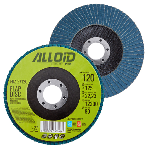 Alloid. Круг лепестковый торцевой циркониевый 125 мм, зерно 120, T27 - Vitol Alloid. Круг лепестковый торцевой циркониевый 125 мм, зерно 120, T27