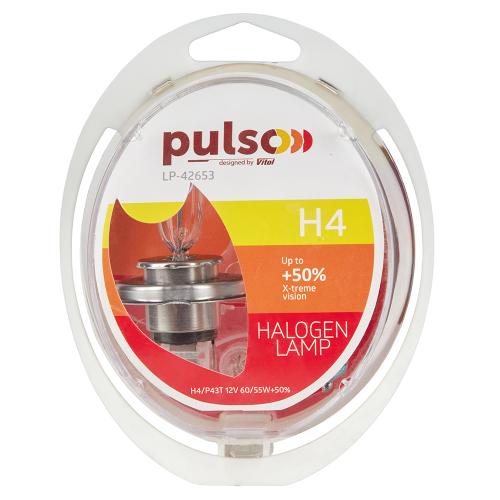 Лампы PULSO/галогенные H4/P43T 12v60/55w+50% X-treme Vision/plastic box - Vitol Лампы PULSO/галогенные H4/P43T 12v60/55w+50% X-treme Vision/plastic box
