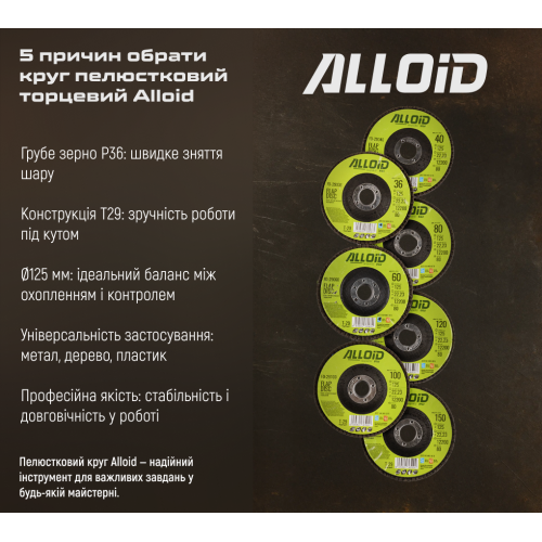 Alloid. Круг лепестковый торцевой 125 мм, зерно 36, T29 - Vitol Alloid. Круг лепестковый торцевой 125 мм, зерно 36, T29