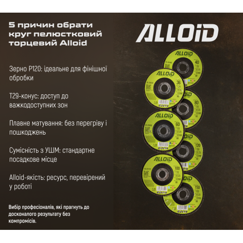 Круг пелюстковий торцевий 125 мм, зерно 120 Alloid, T29 - Vitol Круг пелюстковий торцевий 125 мм, зерно 120 Alloid, T29