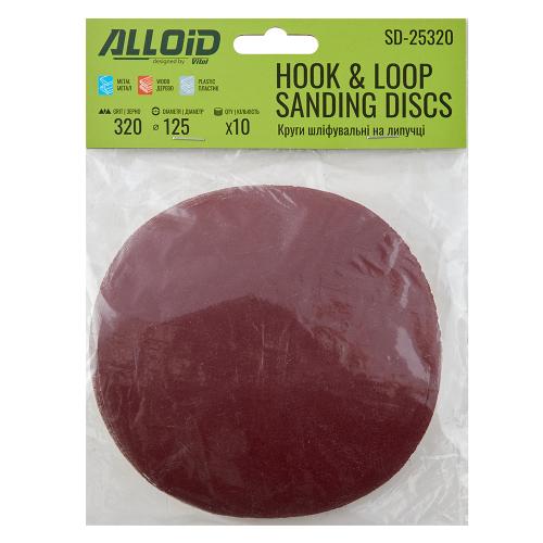 Alloid. Круг шлифовальный на липучке 125 мм, зерно 320 (10шт) - Vitol Alloid. Круг шлифовальный на липучке 125 мм, зерно 320 (10шт)