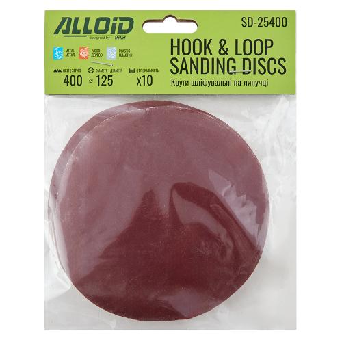 Alloid. Круг шлифовальный на липучке 125 мм, зерно 400 (10шт) - Vitol Alloid. Круг шлифовальный на липучке 125 мм, зерно 400 (10шт)