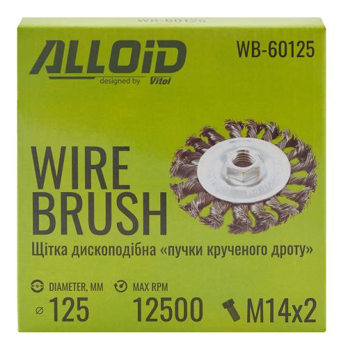 Alloid. Щетка дискообразная "пучки витой проволоки" 125мм, М14х2 - Vitol Alloid. Щетка дискообразная "пучки витой проволоки" 125мм, М14х2