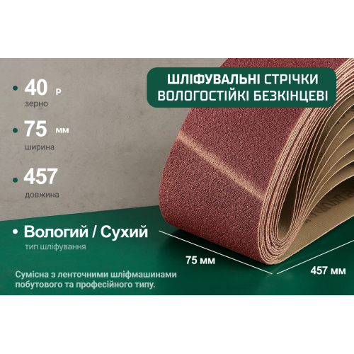 Alloid. Лента шлифовальная бесконечная 75х457мм, зерно 40, 10шт - Vitol Alloid. Лента шлифовальная бесконечная 75х457мм, зерно 40, 10шт