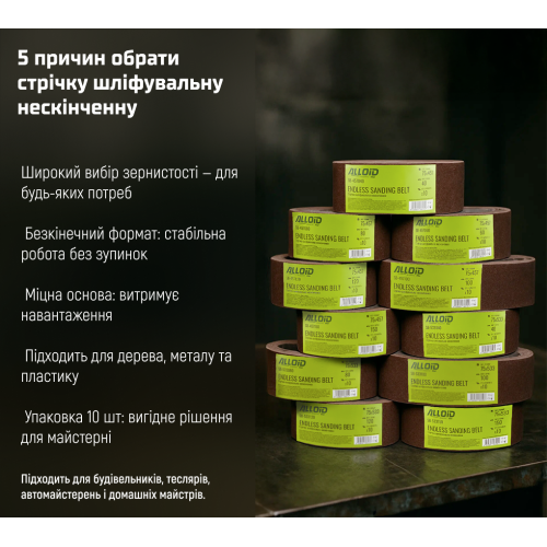 Alloid. Лента шлифовальная бесконечная 75х457мм, зерно 60, 10шт - Vitol Alloid. Лента шлифовальная бесконечная 75х457мм, зерно 60, 10шт