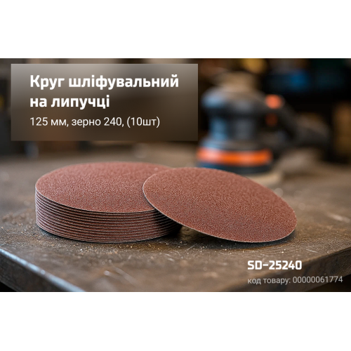 Круг шліфувальний на липучці 125 мм, зерно 240 (10 шт.) Alloid - Vitol Круг шліфувальний на липучці 125 мм, зерно 240 (10 шт.) Alloid