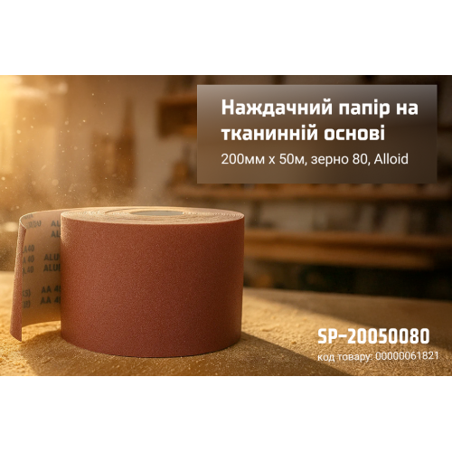 Alloid. Наждачная бумага на тканевой основе, 200мм х 50м, зерно 80 - Vitol Alloid. Наждачная бумага на тканевой основе, 200мм х 50м, зерно 80