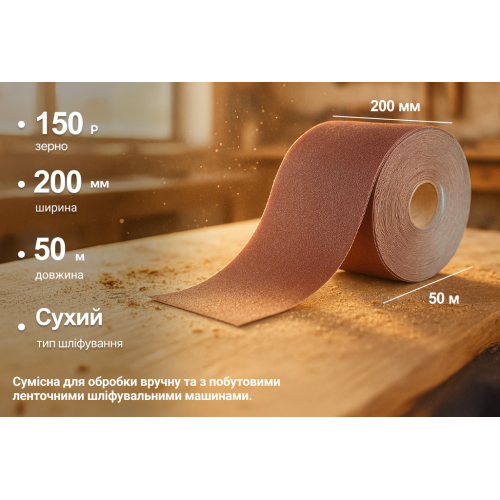 Наждачний папір на тканинній основі, 200мм х 50м, зерно 150, Alloid - Vitol Наждачний папір на тканинній основі, 200мм х 50м, зерно 150, Alloid