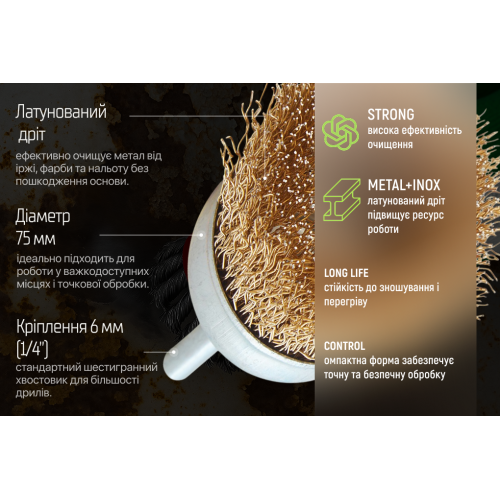 Alloid. Щетка торцевая "витая проволока" 75мм, для дрели - Vitol Alloid. Щетка торцевая "витая проволока" 75мм, для дрели