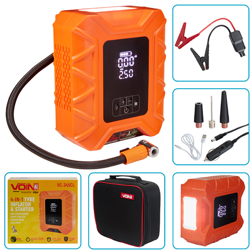 Компресор "VOIN" VC-345CL 4in1/14.8V/37.0wh/10000mAh - Vitol Компресор "VOIN" VC-345CL 4in1/14.8V/37.0wh/10000mAh