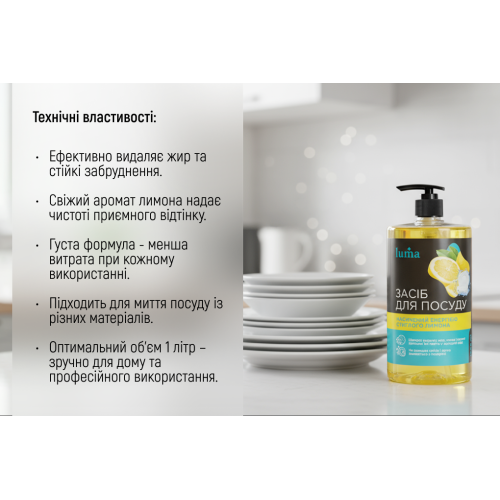 Засіб для миття посуду Luma 1л Лимон - Vitol Засіб для миття посуду Luma 1л Лимон