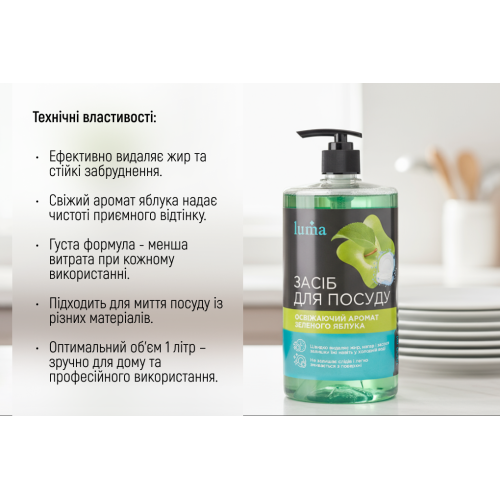 Засіб для миття посуду Luma 1л Яблуко - Vitol Засіб для миття посуду Luma 1л Яблуко