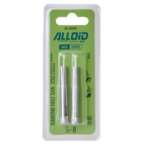 Alloid Base. Сверло корончатое алмазное по стеклу и керамике   8мм (2шт) - Vitol Alloid Base. Сверло корончатое алмазное по стеклу и керамике   8мм (2шт)