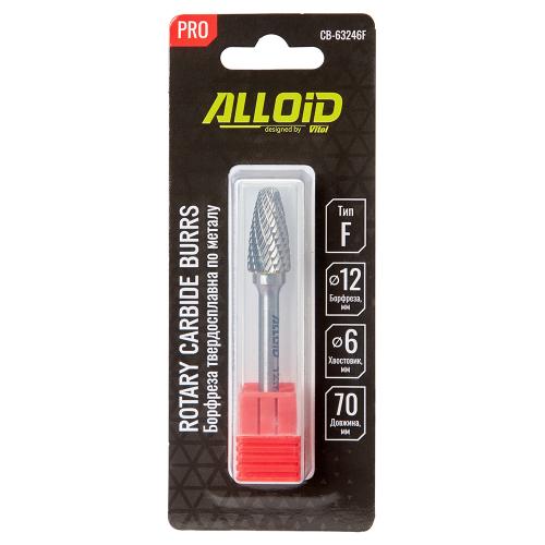Alloid Pro. Борфреза твердосплавная по металлу, тип F, D-12мм, d-6мм, L-70мм - Vitol Alloid Pro. Борфреза твердосплавная по металлу, тип F, D-12мм, d-6мм, L-70мм