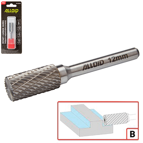 Alloid Pro. Борфреза твердосплавна по металу, тип B, D-12мм, d-6мм, L-70мм - Vitol Alloid Pro. Борфреза твердосплавна по металу, тип B, D-12мм, d-6мм, L-70мм