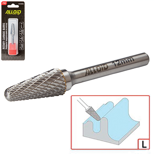 Alloid Pro. Борфреза твердосплавна по металу, тип L, D-12мм, d-6мм, L-73мм - Vitol Alloid Pro. Борфреза твердосплавна по металу, тип L, D-12мм, d-6мм, L-73мм