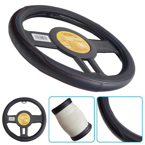 Чехол руля  VLOD-24LC7 BK M  черн/БО/один шов/кожа - Vitol Чехол руля  VLOD-24LC7 BK M  черн/БО/один шов/кожа