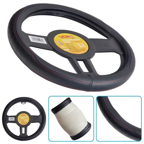 Чехол руля  VLOD-24LC7 BK L  черн/БО/один шов/кожа - Vitol Чехол руля  VLOD-24LC7 BK L  черн/БО/один шов/кожа