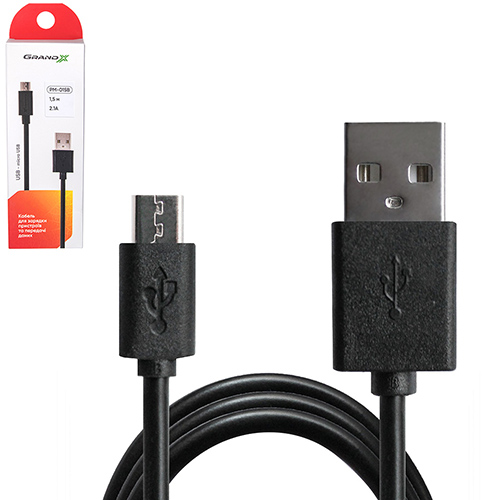  Grand-X USB-micro USB PM015B 2,1A,100% , 1.5m, Black (PM015B)