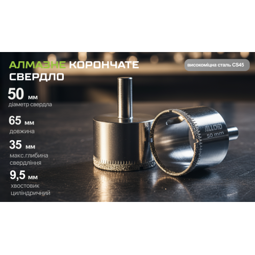 Alloid Base. Свердло корончате алмазне по склу та кераміці 50мм - Vitol Alloid Base. Свердло корончате алмазне по склу та кераміці 50мм