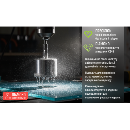 Alloid Base. Свердло корончате алмазне по склу та кераміці 55мм - Vitol Alloid Base. Свердло корончате алмазне по склу та кераміці 55мм