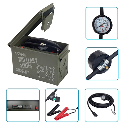 Компресор автомобільний "VOIN" VM-070 "MILITARY SERIES" 150psi/25A/90л/клемми - Vitol Компресор автомобільний "VOIN" VM-070 "MILITARY SERIES" 150psi/25A/90л/клемми