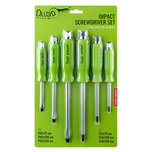 Набір викруток ударних хрест та шліц, 6 предм Alloid - Vitol Набір викруток ударних хрест та шліц, 6 предм Alloid