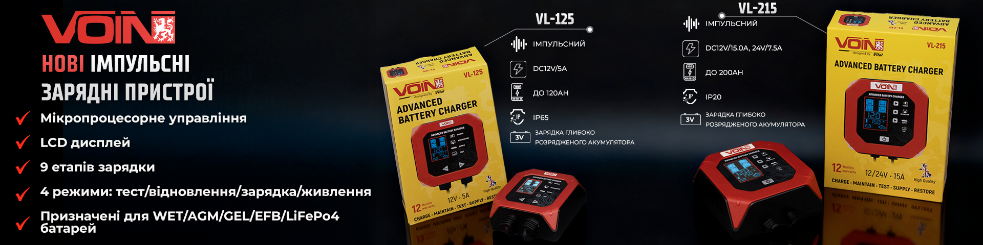 НОВІ ІМПУЛЬСНІ ЗАРЯДНІ ПРИСТРОЇ VOIN