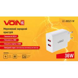 ��������� �������� ������� VOIN, 2USB QC3.0 36W (3.6V-6.5V*3A, 6.5V-9V*2A, 9V-12V*1.5A) (LC-36523 W)