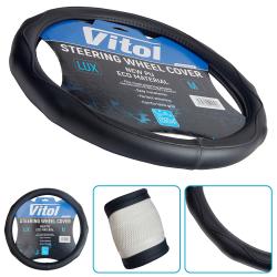 Чехол руля  VLOD-A2690 BK M черн/БО/один шов