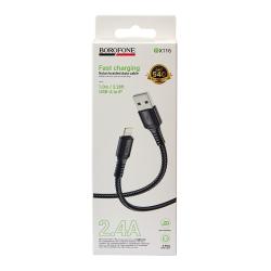 ������ BOROFONE BX116BK, USB - Lightning 2.4�, 1m, Black (������ �������/�������� �����)
