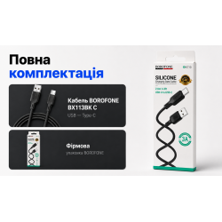 ������ BOROFONE BX113BK, USB - Type-C 3�, 2m, Black (������ �������/�������� �����)