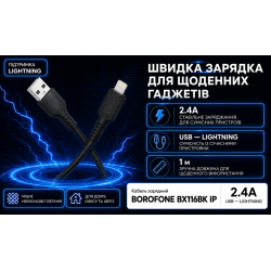 ������ BOROFONE BX116BK, USB - Lightning 2.4�, 1m, Black (������ �������/�������� �����)