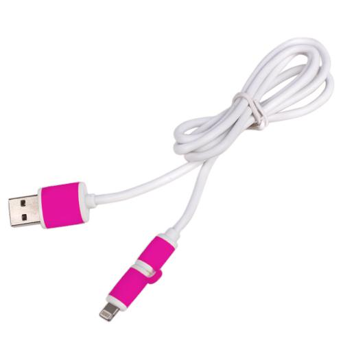 Кабель PULSO USB - Micro USB/Apple 1m pink (круглый) (CP-001P)