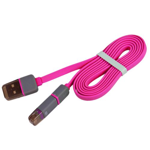 Кабель PULSO USB - Micro USB/Apple 1m pink (плоский) (CP-002P)