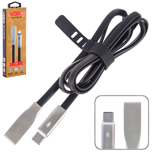 Кабель VOIN VP-006BK USB - type C 1m black с индикатором (VP-006BK)